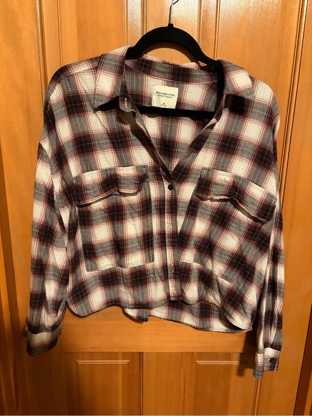 Abercrombie & Fitch Burgundy and White Plaid Button-Front Shirt